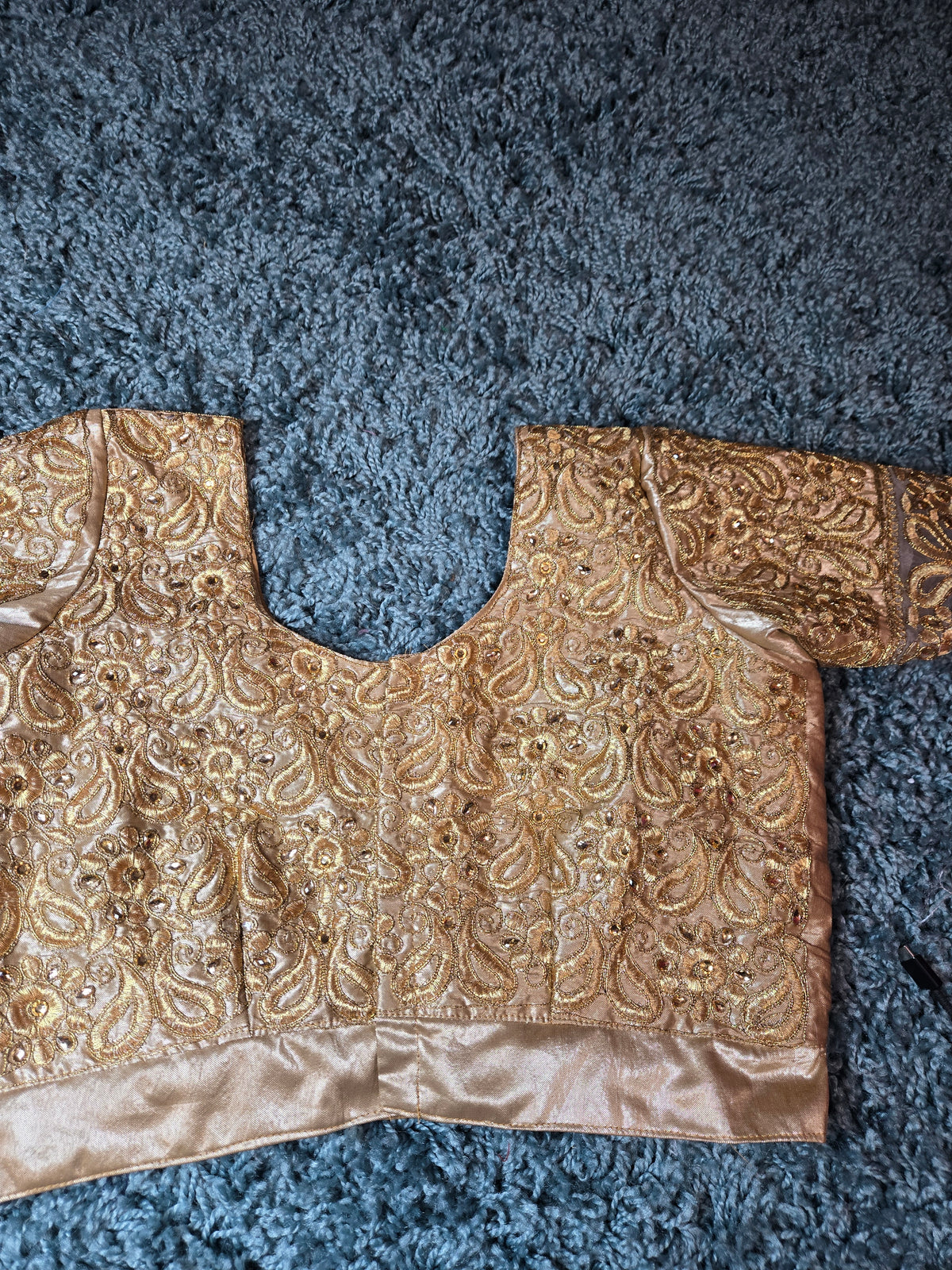 short sleeve gold colour embroidered saree blouse