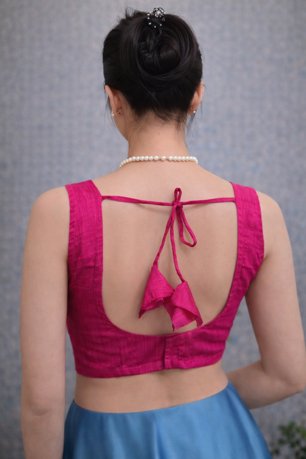 Sleeveless deep pink saree blouse