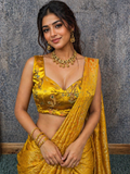 sleeveless yellow brocade blouse