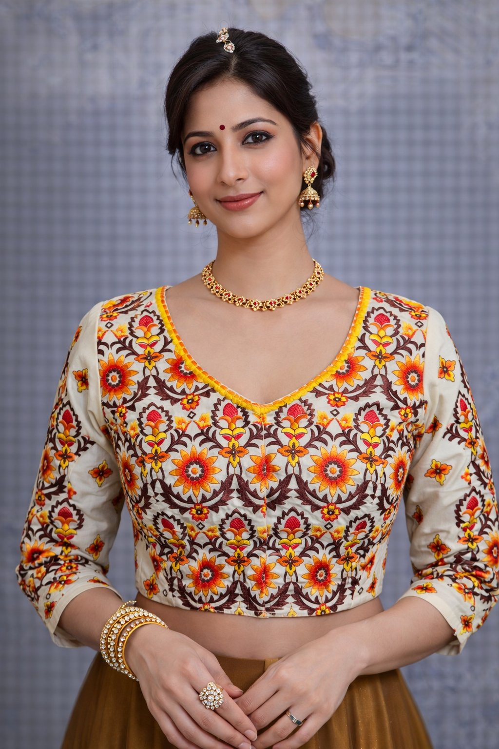 long sleeve thread embrodered saree blouse