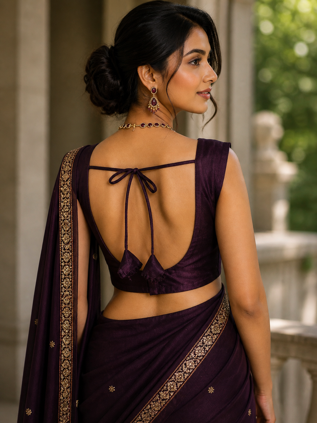 sleeveless burgundy saree blouse