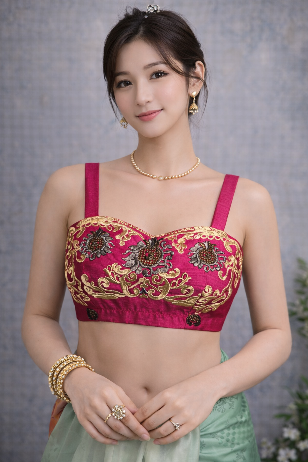 Sleeveless embroidered saree blouse