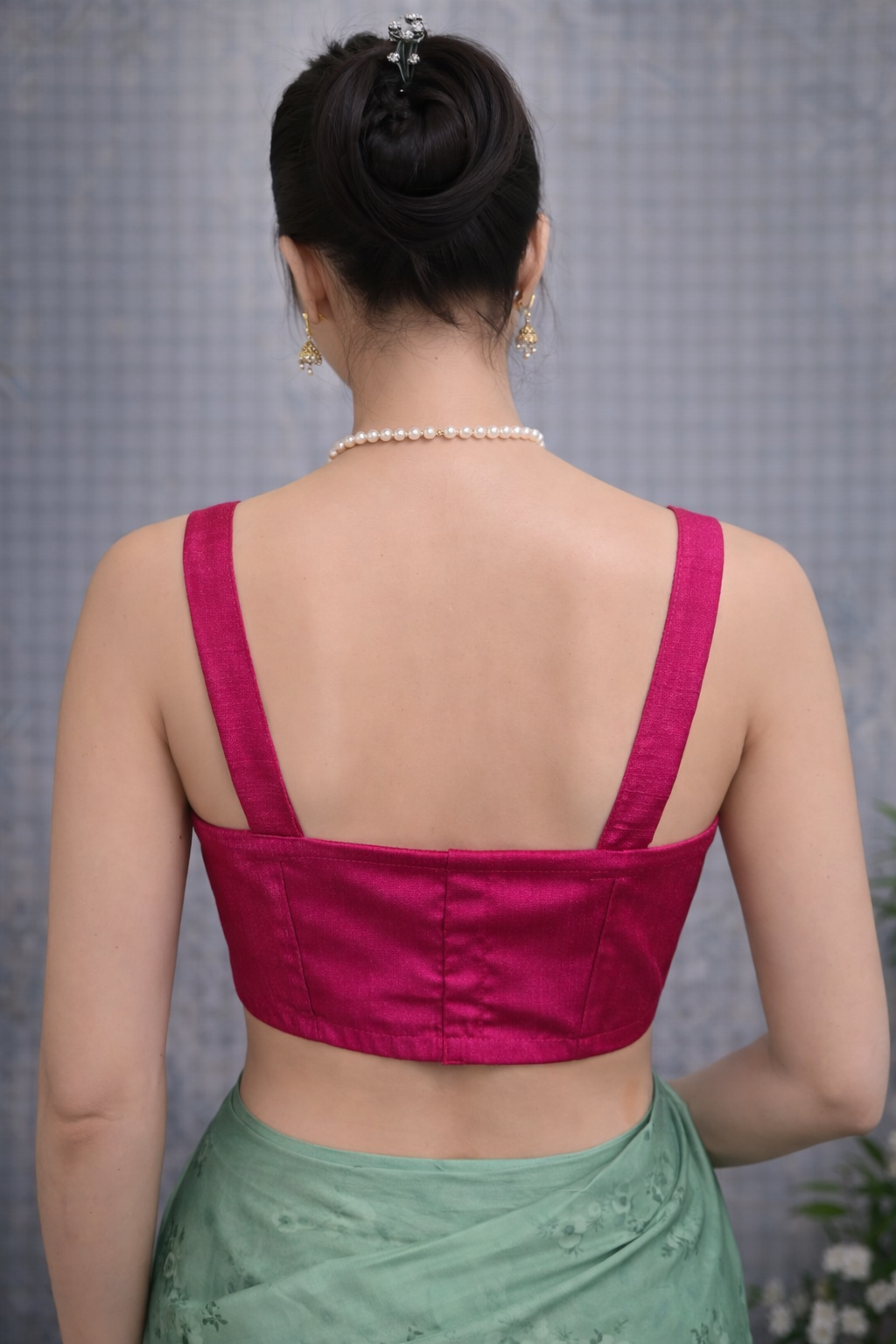 Sleeveless embroidered saree blouse