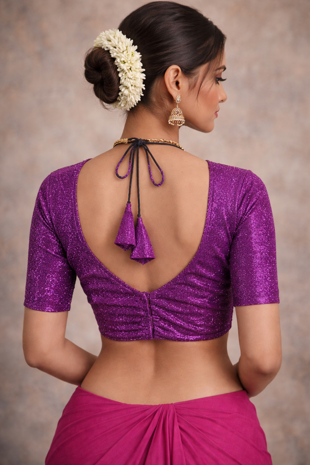 short sleeve magenta shimmer saree blouse