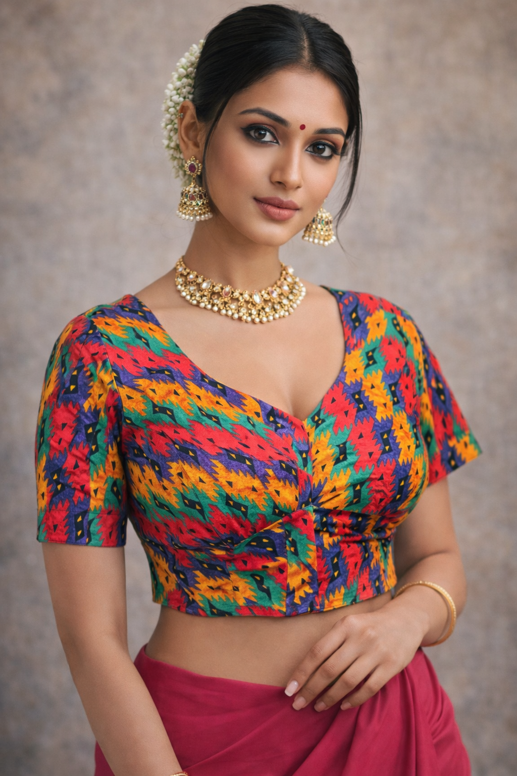 short sleeve multi colour saree blouse